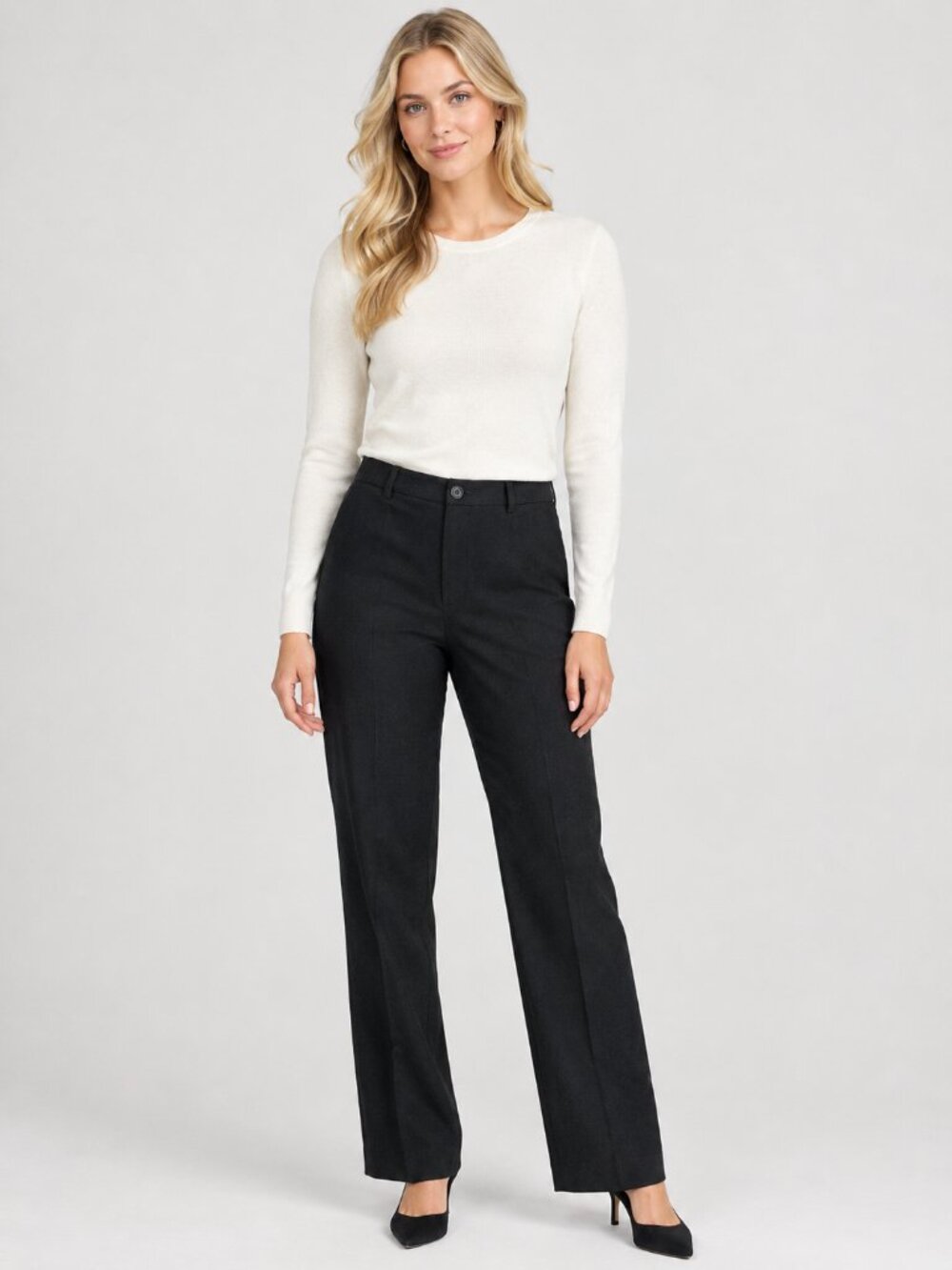 2/$30 Lands' End High Rise Straight Leg Slack Pant Black 10 #A4385